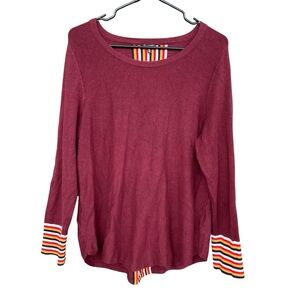 Hannah Burgundy Contrast Stripe Long Sleeve Top